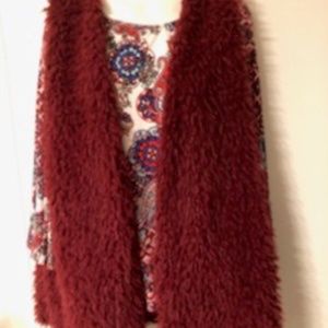 wine colored faux sherpa vest
